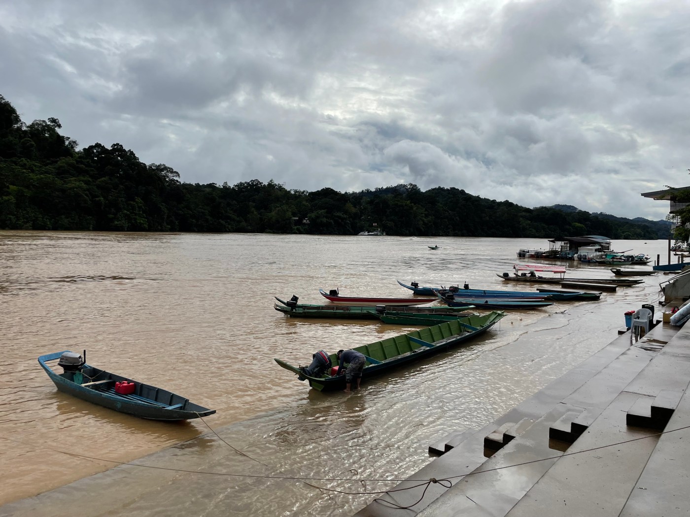 River boats on a hydropower reservoir in Malaysia